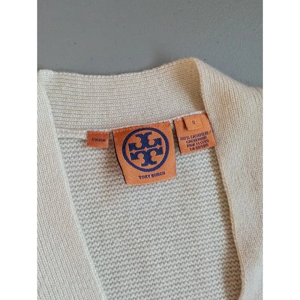 Tory Burch 100% Cashmere Logo Button Cardigan Size S Ivory #1K452